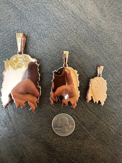 HarlemBling HEAVY SOLID Real 14k Rose Gold 925 Sterling Silver Jesus Piece Pendant - 1-2.5"