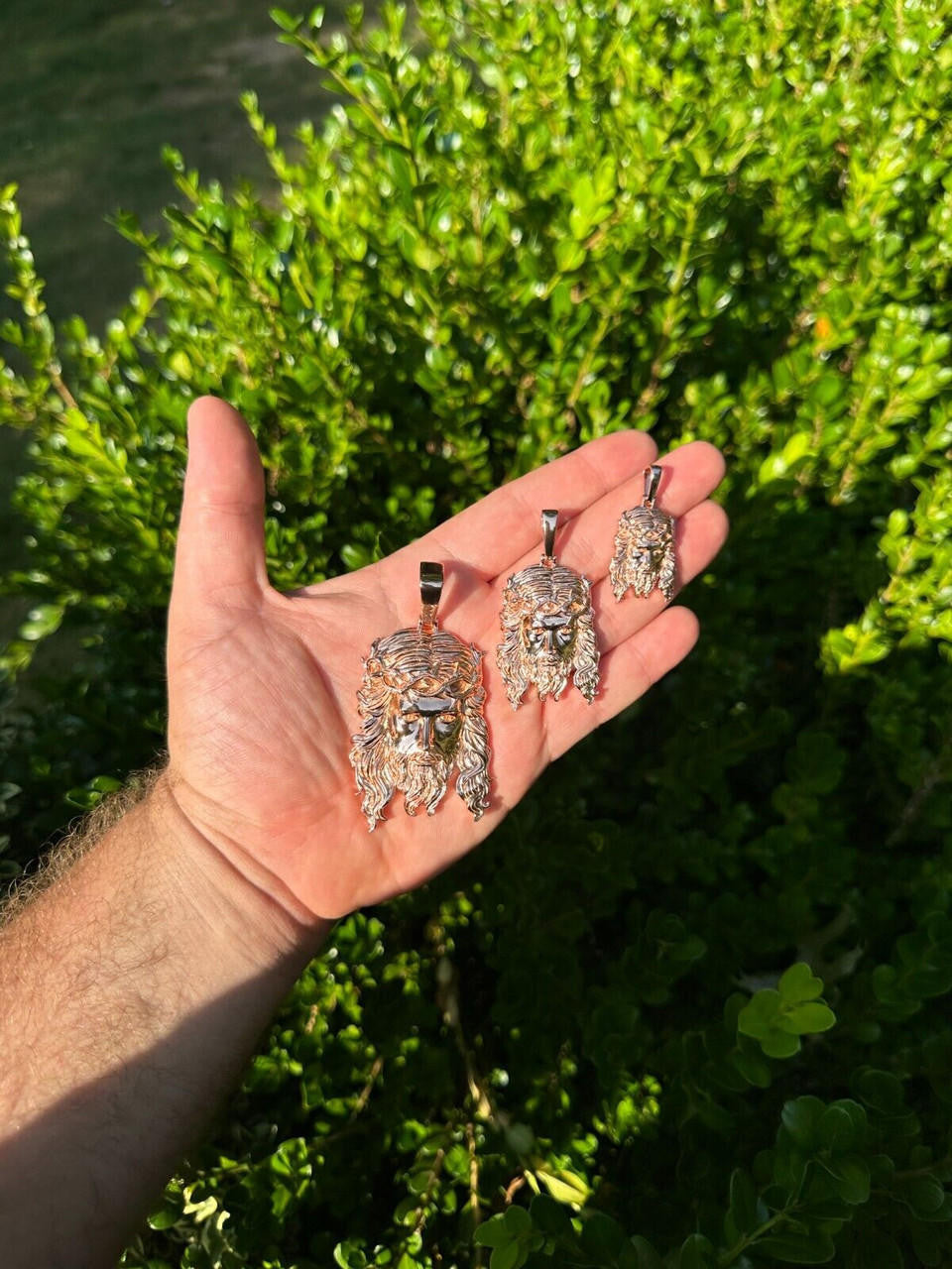 HarlemBling HEAVY SOLID Real 14k Rose Gold 925 Sterling Silver Jesus Piece Pendant - 1-2.5"