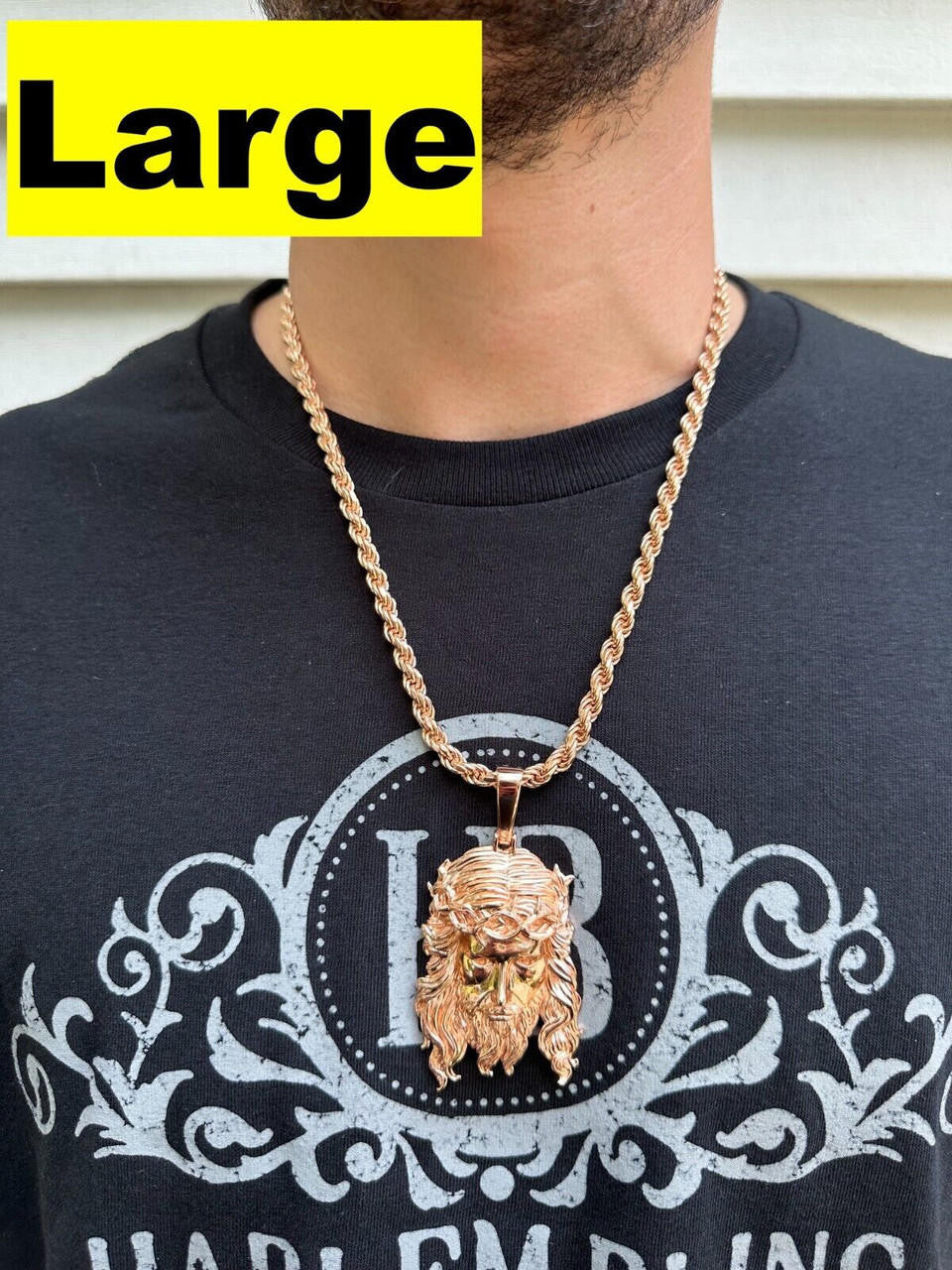 HarlemBling HEAVY SOLID Real 14k Rose Gold 925 Sterling Silver Jesus Piece Pendant - 1-2.5"