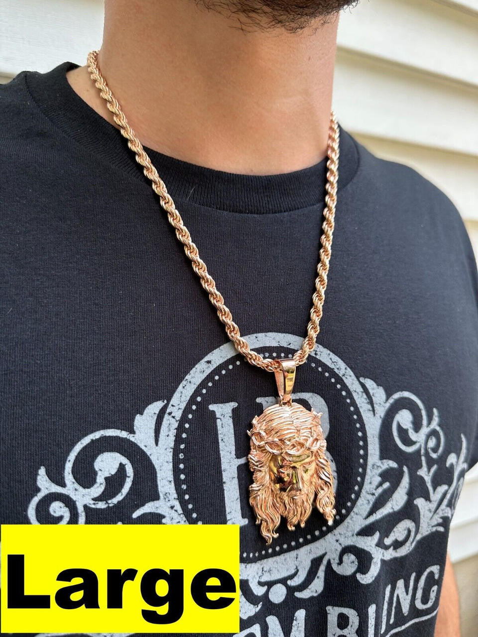 HarlemBling HEAVY SOLID Real 14k Rose Gold 925 Sterling Silver Jesus Piece Pendant - 1-2.5"