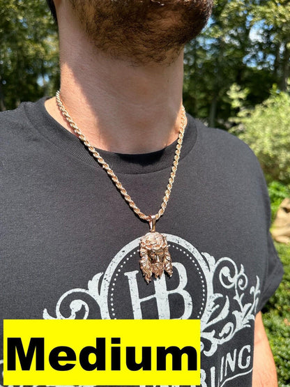 HarlemBling HEAVY SOLID Real 14k Rose Gold 925 Sterling Silver Jesus Piece Pendant - 1-2.5"