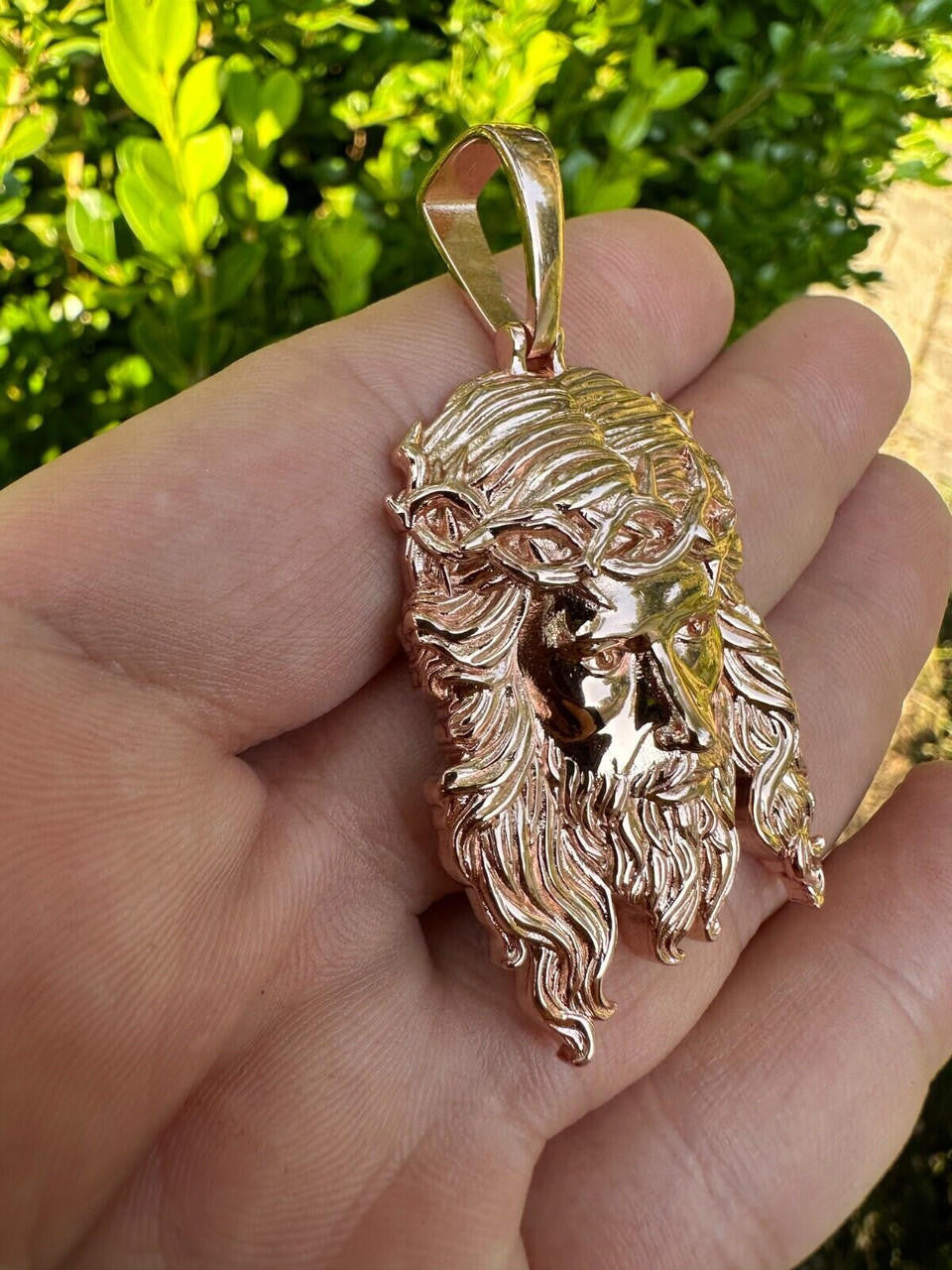 HarlemBling HEAVY SOLID Real 14k Rose Gold 925 Sterling Silver Jesus Piece Pendant - 1-2.5"