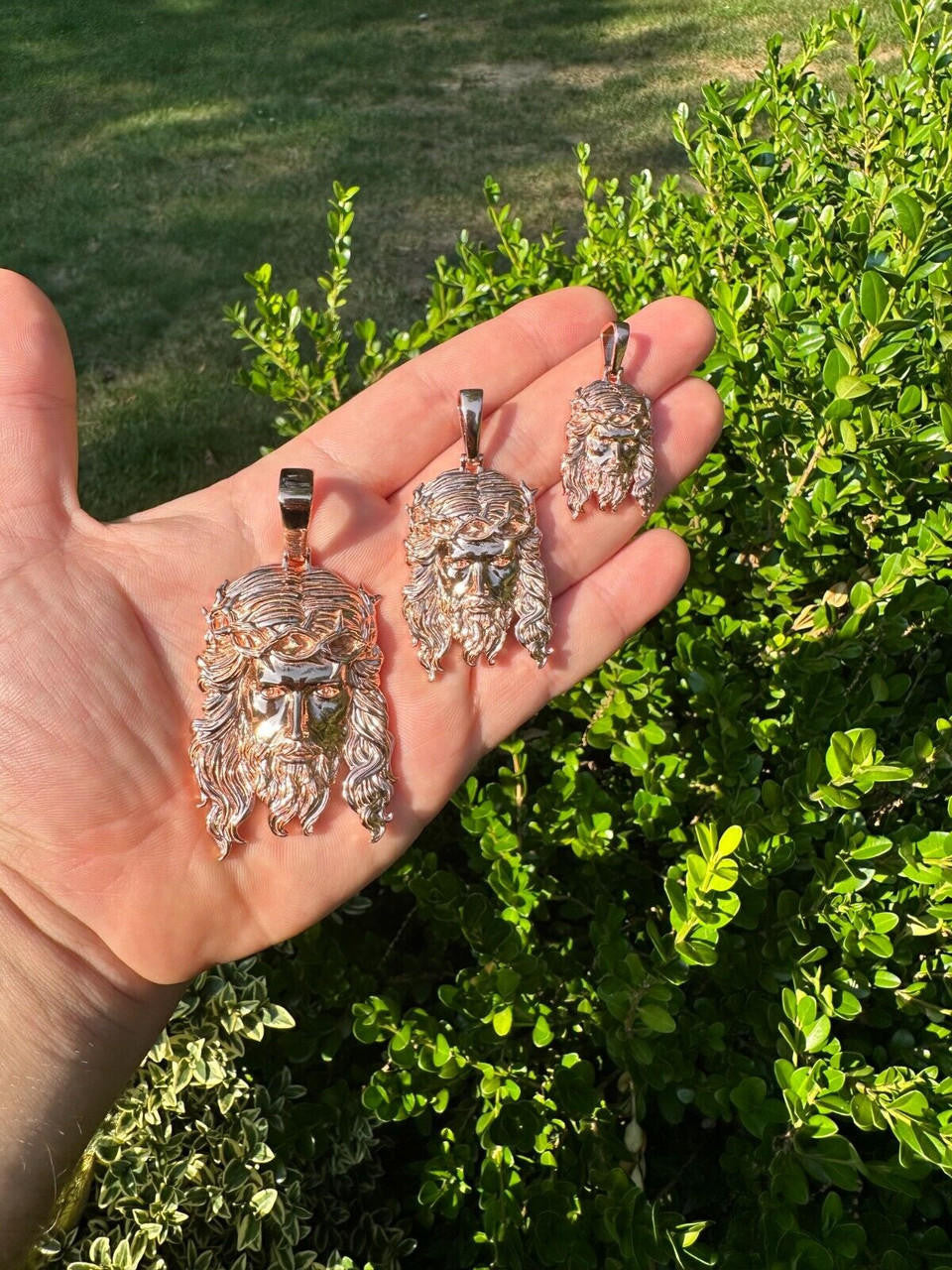 HarlemBling HEAVY SOLID Real 14k Rose Gold 925 Sterling Silver Jesus Piece Pendant - 1-2.5"