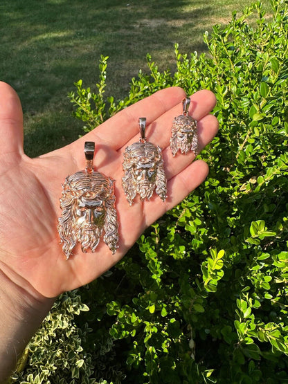 HarlemBling HEAVY SOLID Real 14k Rose Gold 925 Sterling Silver Jesus Piece Pendant - 1-2.5"