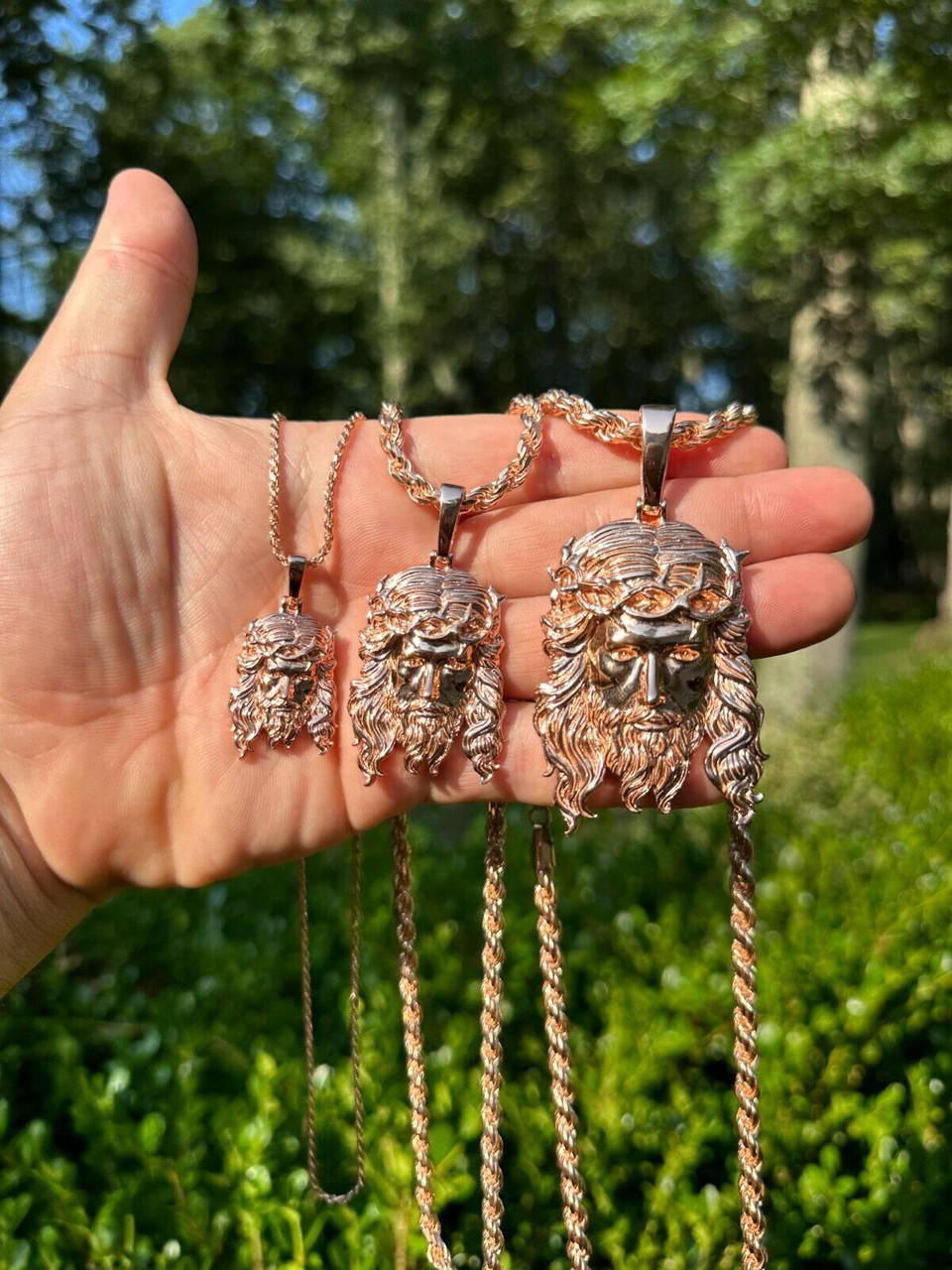 HarlemBling HEAVY SOLID Real 14k Rose Gold 925 Sterling Silver Jesus Piece Pendant - 1-2.5"