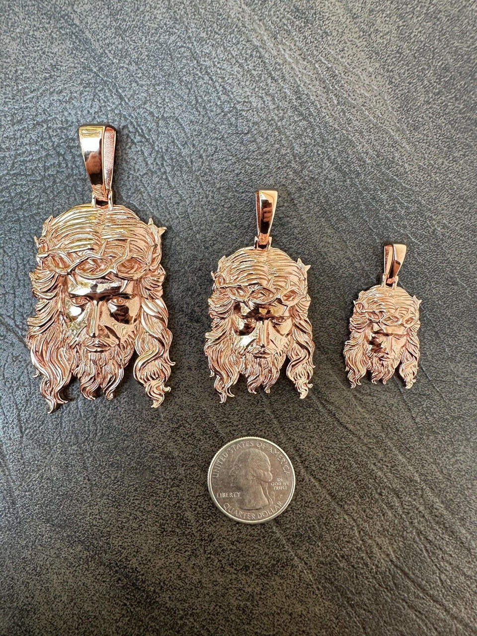 HarlemBling HEAVY SOLID Real 14k Rose Gold 925 Sterling Silver Jesus Piece Pendant - 1-2.5"