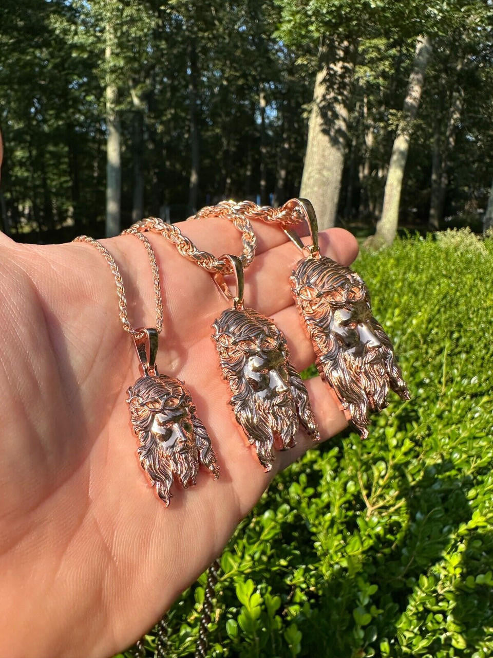 HarlemBling HEAVY SOLID Real 14k Rose Gold 925 Sterling Silver Jesus Piece Pendant - 1-2.5"