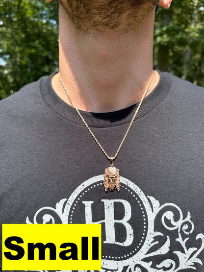 HarlemBling HEAVY SOLID Real 14k Rose Gold 925 Sterling Silver Jesus Piece Pendant - 1-2.5"