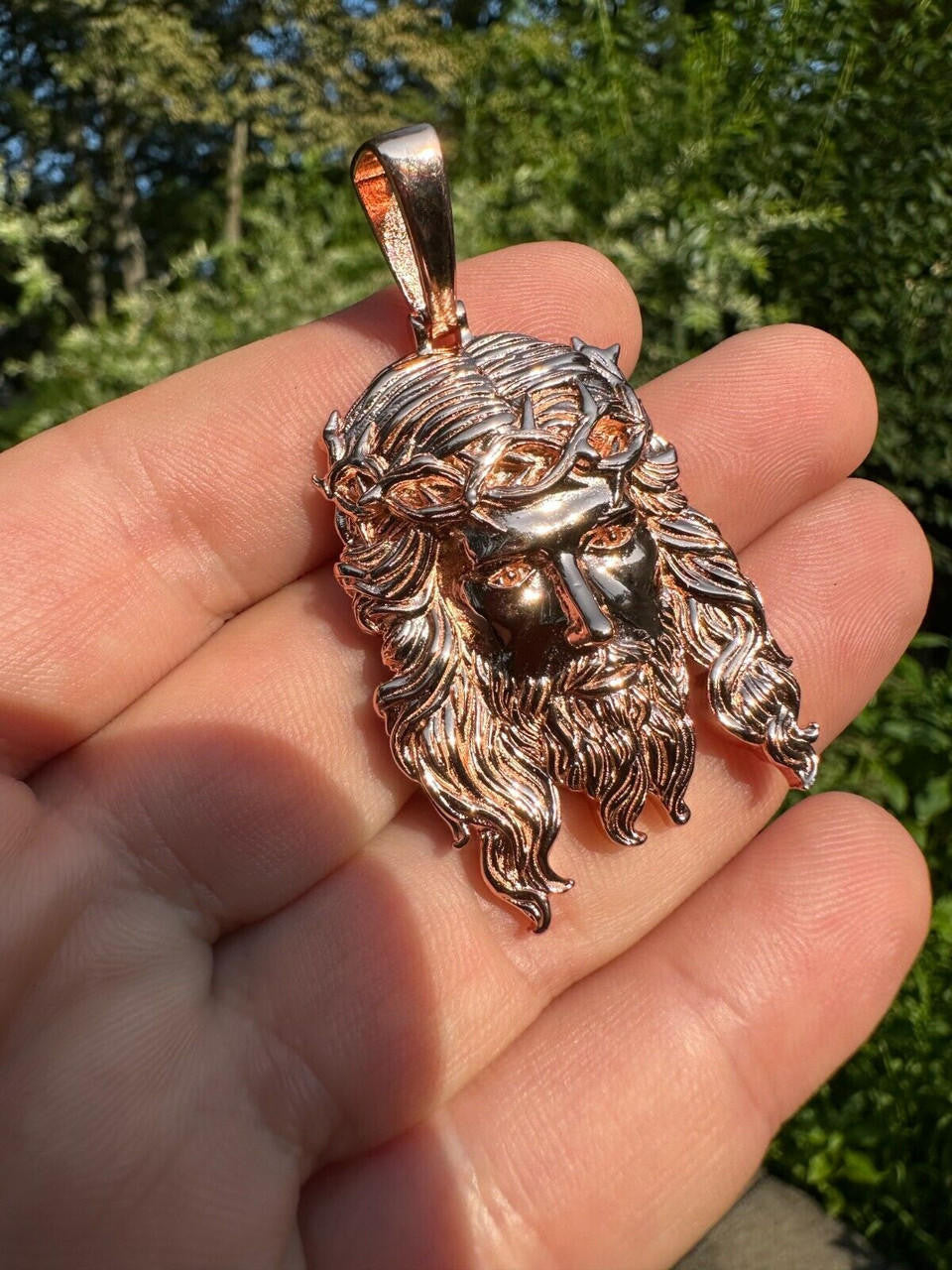 HarlemBling HEAVY SOLID Real 14k Rose Gold 925 Sterling Silver Jesus Piece Pendant - 1-2.5"