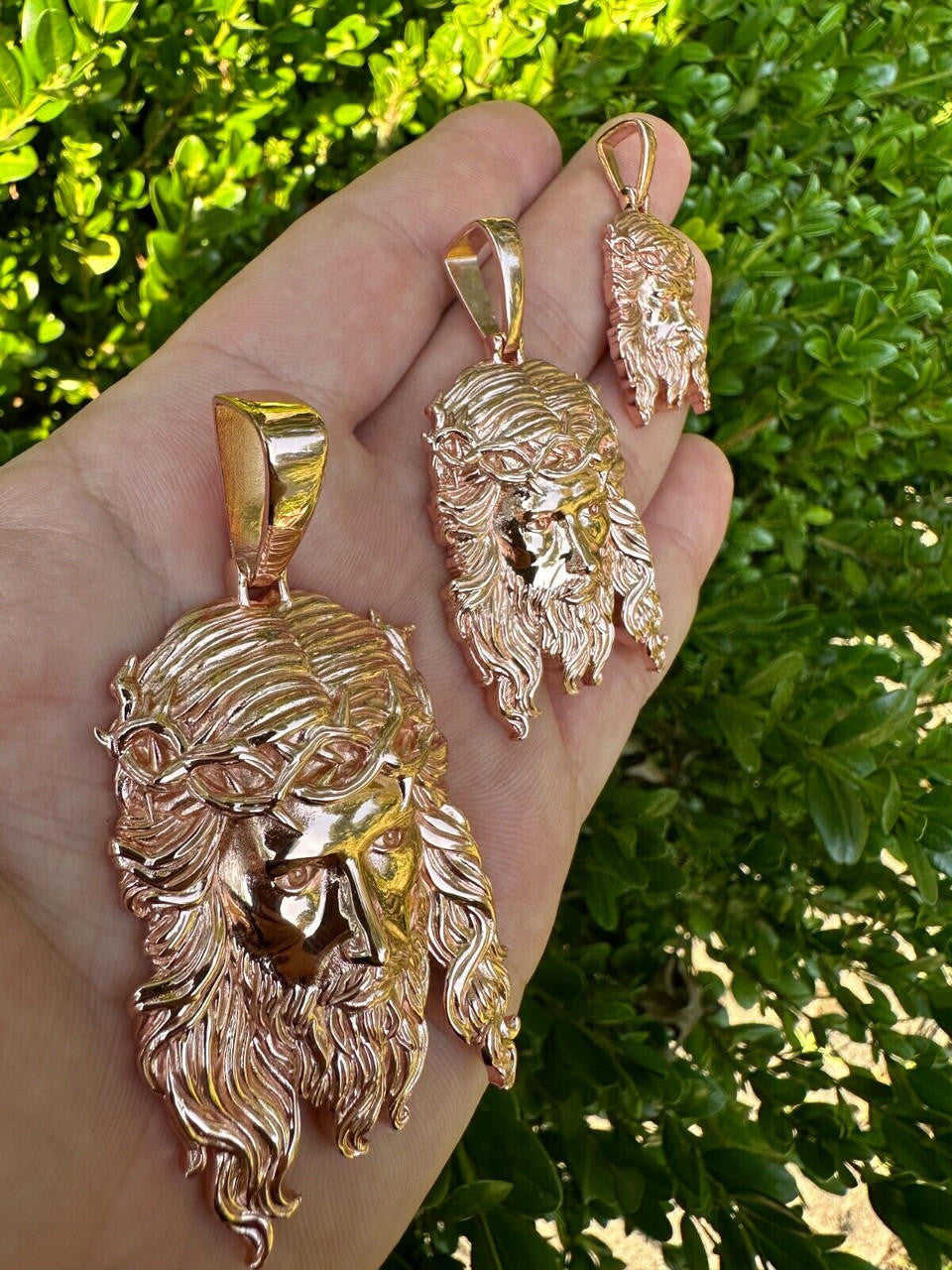 HarlemBling HEAVY SOLID Real 14k Rose Gold 925 Sterling Silver Jesus Piece Pendant - 1-2.5"