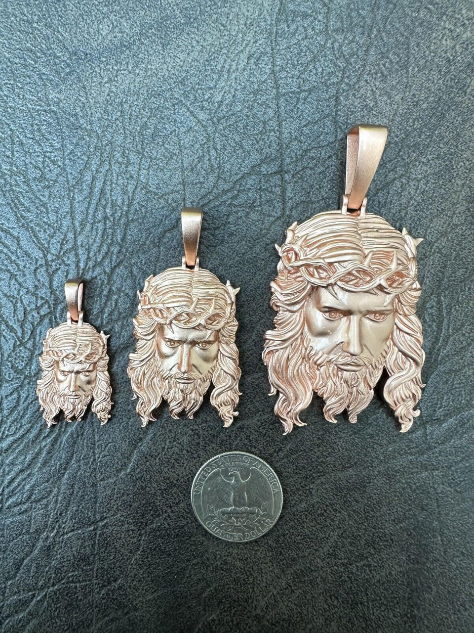 HarlemBling HEAVY SOLID Real 14k Rose Gold 925 Sterling Silver Jesus Piece Pendant Necklace