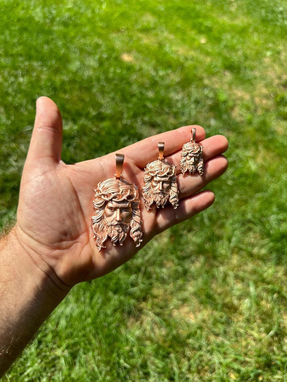 HarlemBling HEAVY SOLID Real 14k Rose Gold 925 Sterling Silver Jesus Piece Pendant Necklace