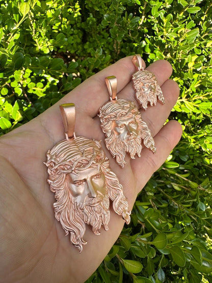 HarlemBling HEAVY SOLID Real 14k Rose Gold 925 Sterling Silver Jesus Piece Pendant Necklace