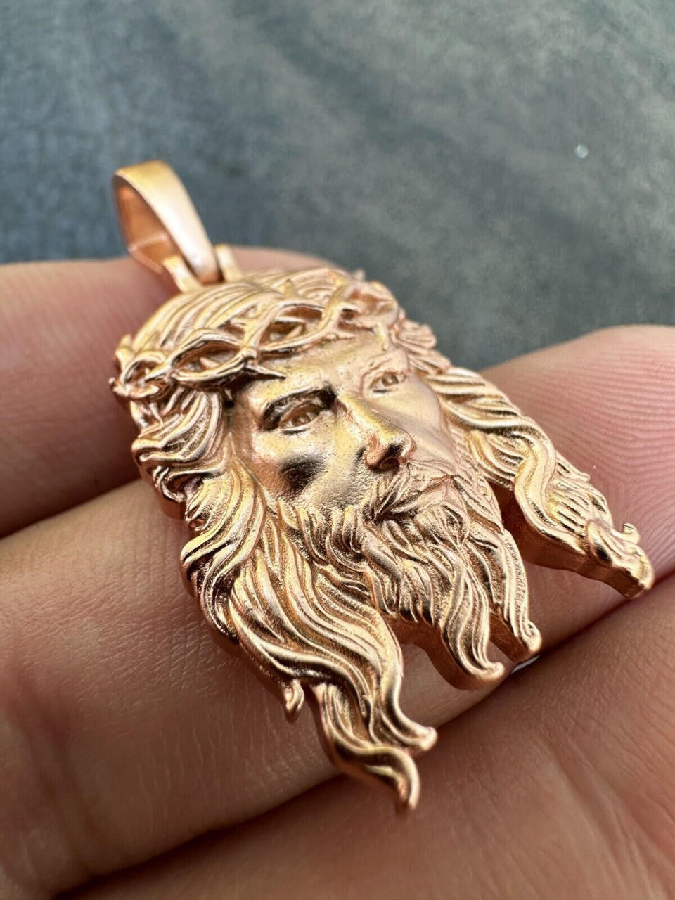 HarlemBling HEAVY SOLID Real 14k Rose Gold 925 Sterling Silver Jesus Piece Pendant Necklace