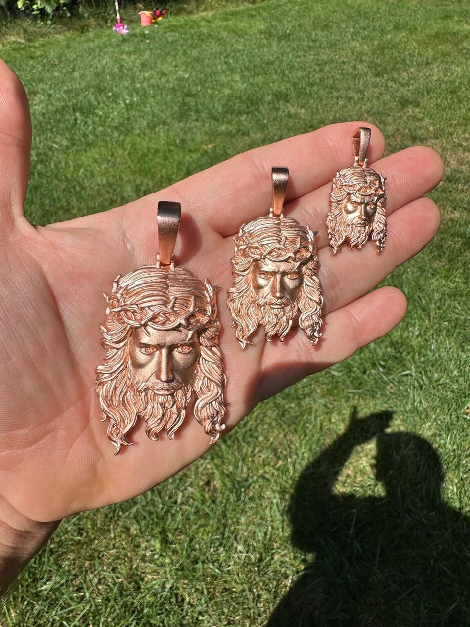 HarlemBling HEAVY SOLID Real 14k Rose Gold 925 Sterling Silver Jesus Piece Pendant Necklace