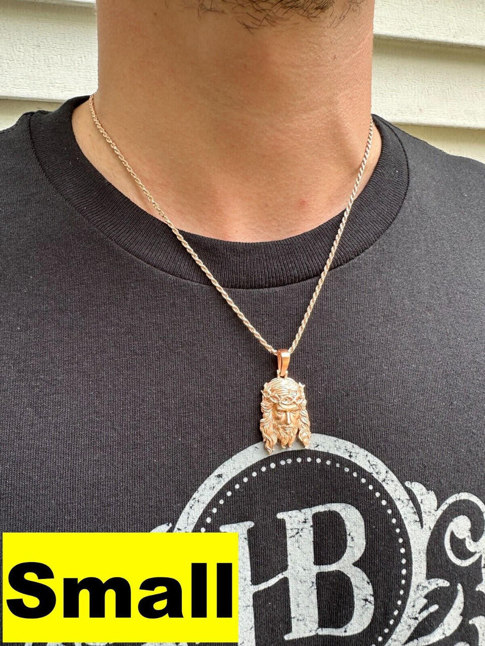 HarlemBling HEAVY SOLID Real 14k Rose Gold 925 Sterling Silver Jesus Piece Pendant Necklace