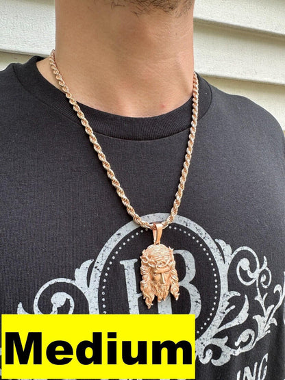 HarlemBling HEAVY SOLID Real 14k Rose Gold 925 Sterling Silver Jesus Piece Pendant Necklace