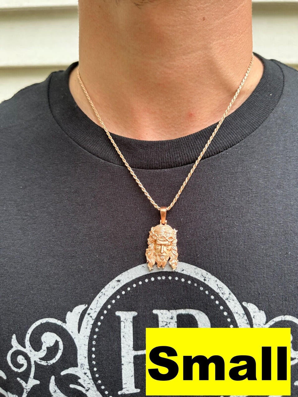 HarlemBling HEAVY SOLID Real 14k Rose Gold 925 Sterling Silver Jesus Piece Pendant Necklace