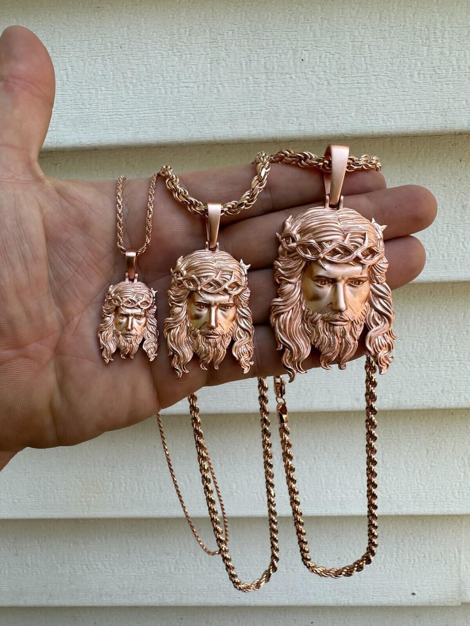 HarlemBling HEAVY SOLID Real 14k Rose Gold 925 Sterling Silver Jesus Piece Pendant Necklace