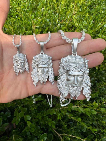 HarlemBling HEAVY SOLID Real 925 Sterling Silver Jesus Piece Iced Pendant Necklace - 3 Sizes