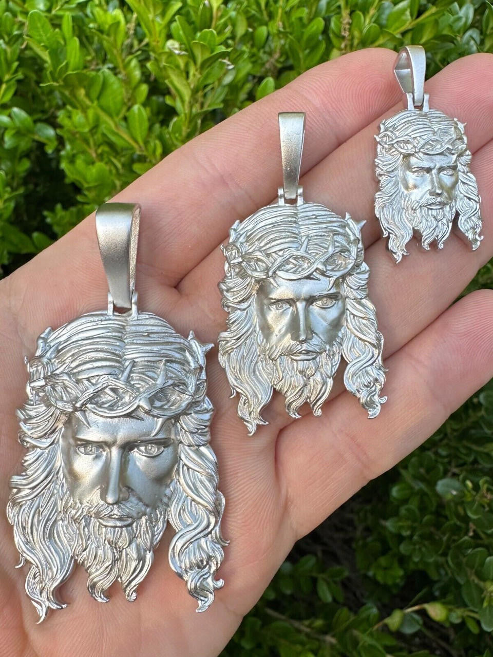 HEAVY SOLID Real 925 Sterling Silver Jesus Piece Iced Pendant