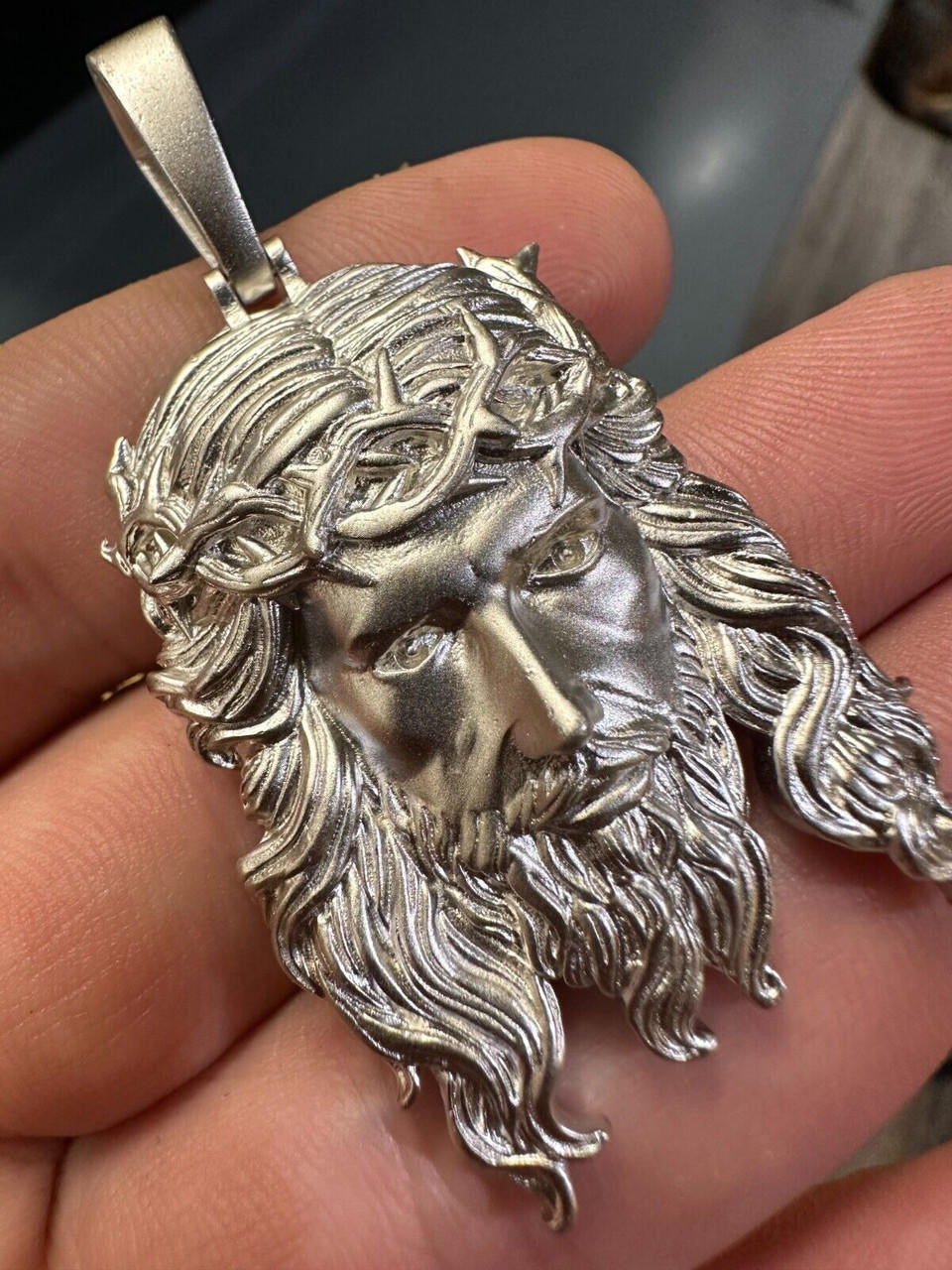 HEAVY SOLID Real 925 Sterling Silver Jesus Piece Iced Pendant