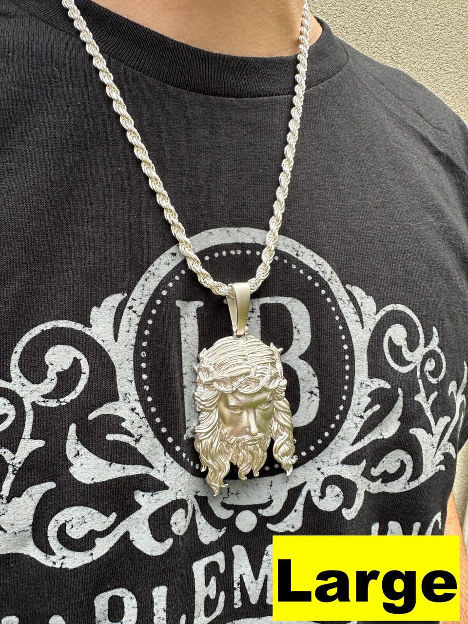 HarlemBling HEAVY SOLID Real 925 Sterling Silver Jesus Piece Iced Pendant Necklace - 3 Sizes