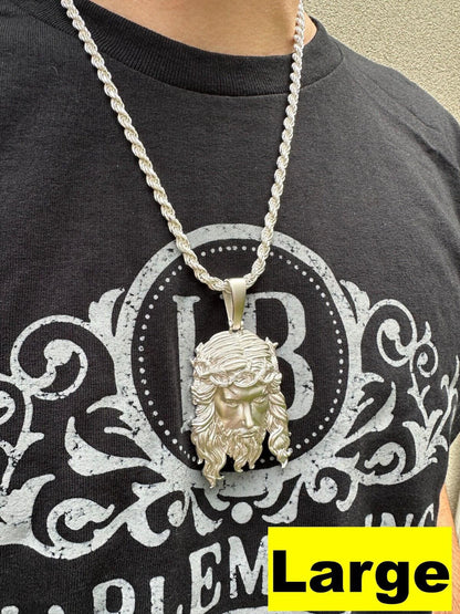 HarlemBling HEAVY SOLID Real 925 Sterling Silver Jesus Piece Iced Pendant Necklace - 3 Sizes