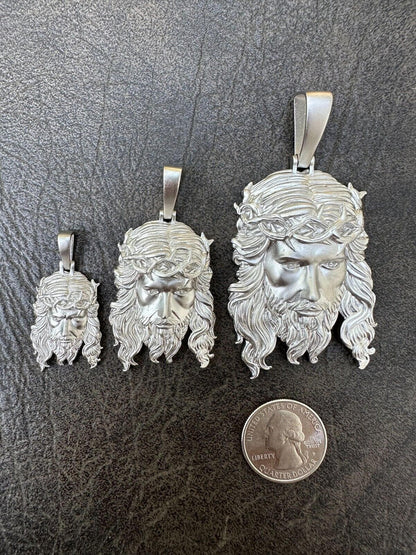 HarlemBling HEAVY SOLID Real 925 Sterling Silver Jesus Piece Iced Pendant Necklace - 3 Sizes