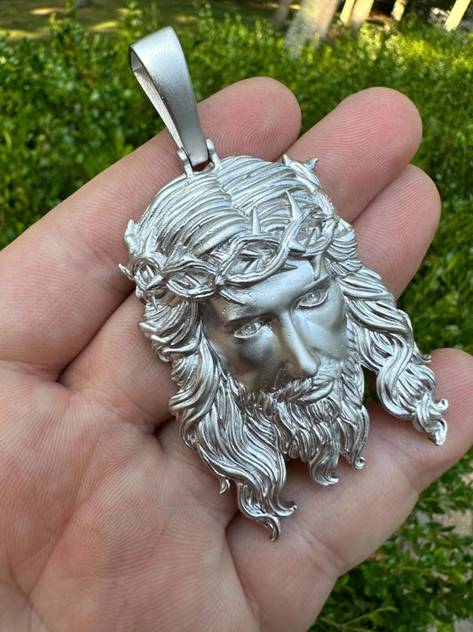 HarlemBling HEAVY SOLID Real 925 Sterling Silver Jesus Piece Iced Pendant Necklace - 3 Sizes