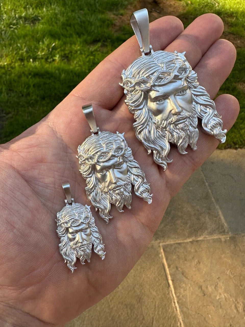 HEAVY SOLID Real 925 Sterling Silver Jesus Piece Iced Pendant