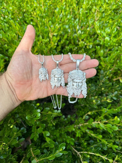 HarlemBling HEAVY SOLID Real 925 Sterling Silver Jesus Piece Iced Pendant Necklace - 3 Sizes