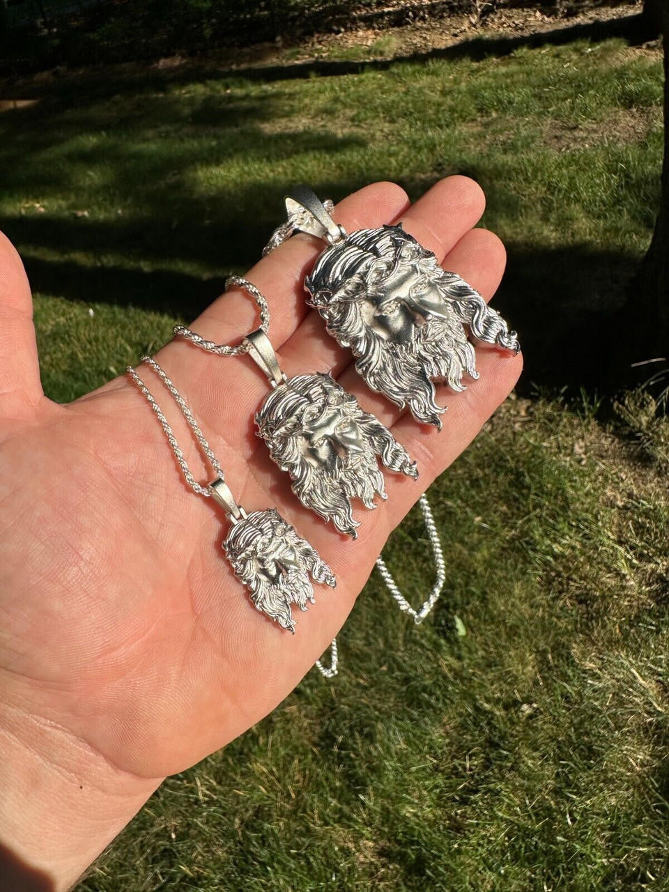 HarlemBling HEAVY SOLID Real 925 Sterling Silver Jesus Piece Iced Pendant Necklace - 3 Sizes