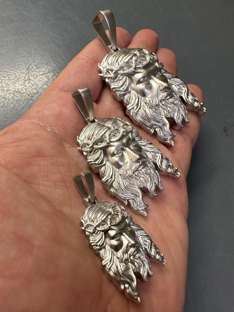 HarlemBling HEAVY SOLID Real 925 Sterling Silver Jesus Piece Iced Pendant Necklace - 3 Sizes