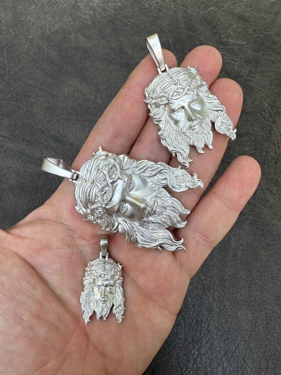 HEAVY SOLID Real 925 Sterling Silver Jesus Piece Iced Pendant
