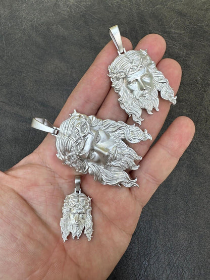 HarlemBling HEAVY SOLID Real 925 Sterling Silver Jesus Piece Iced Pendant Necklace - 3 Sizes