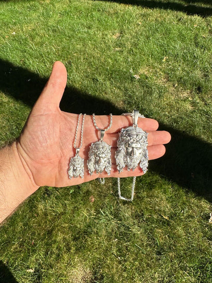 HarlemBling HEAVY SOLID Real 925 Sterling Silver Jesus Piece Iced Pendant Necklace - 3 Sizes