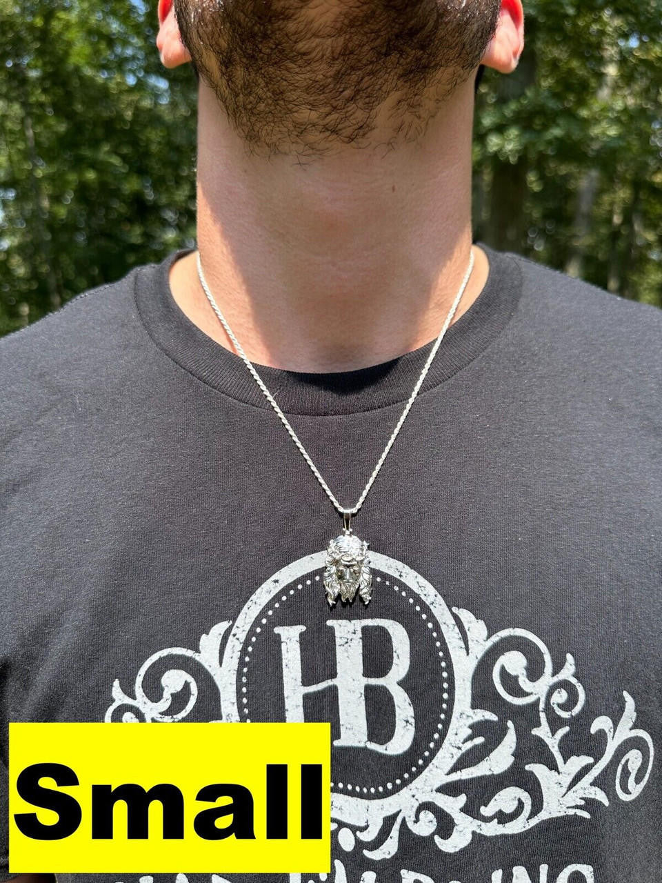 HarlemBling HEAVY SOLID Real Solid 925 Sterling Silver Jesus Piece Pendant Necklace - 1-2.5"