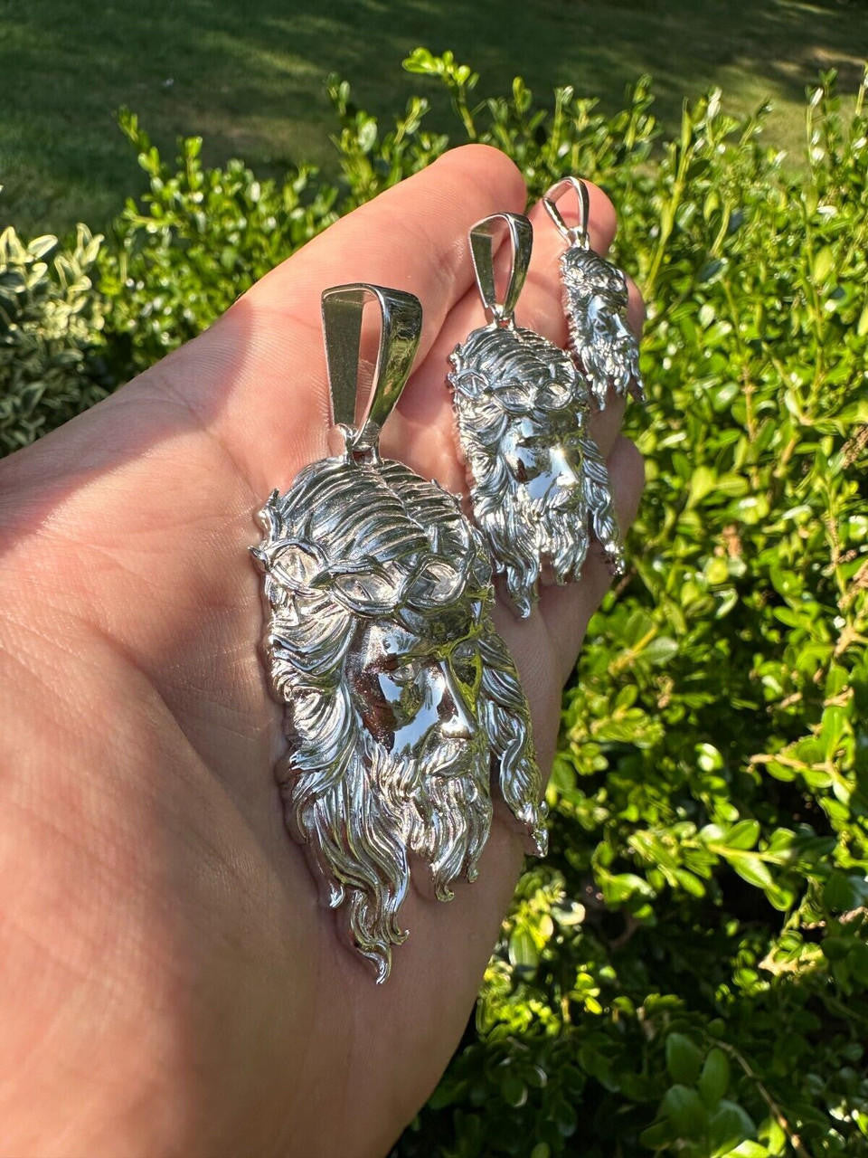 HarlemBling HEAVY SOLID Real Solid 925 Sterling Silver Jesus Piece Pendant Necklace - 1-2.5"