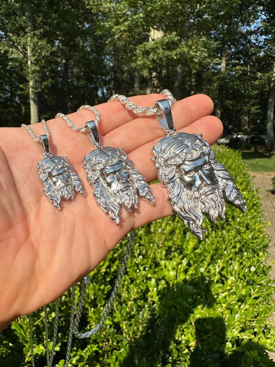 HarlemBling HEAVY SOLID Real Solid 925 Sterling Silver Jesus Piece Pendant Necklace - 1-2.5"