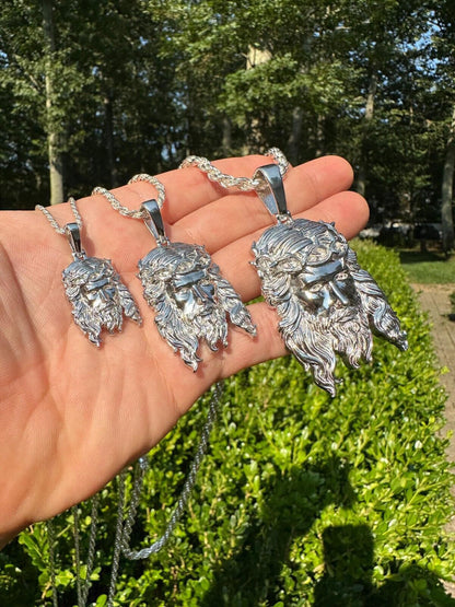 HarlemBling HEAVY SOLID Real Solid 925 Sterling Silver Jesus Piece Pendant Necklace - 1-2.5"