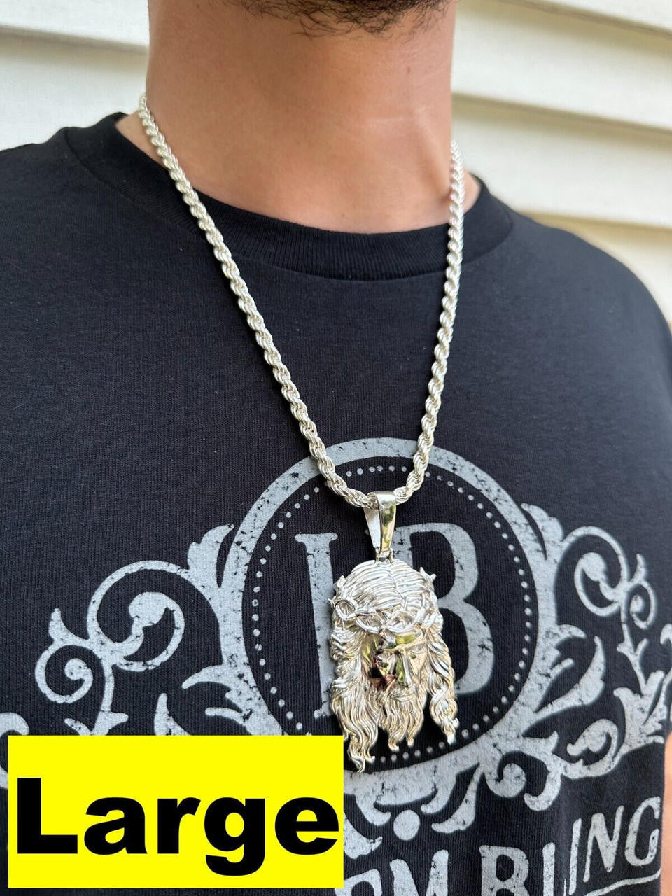 HarlemBling HEAVY SOLID Real Solid 925 Sterling Silver Jesus Piece Pendant Necklace - 1-2.5"