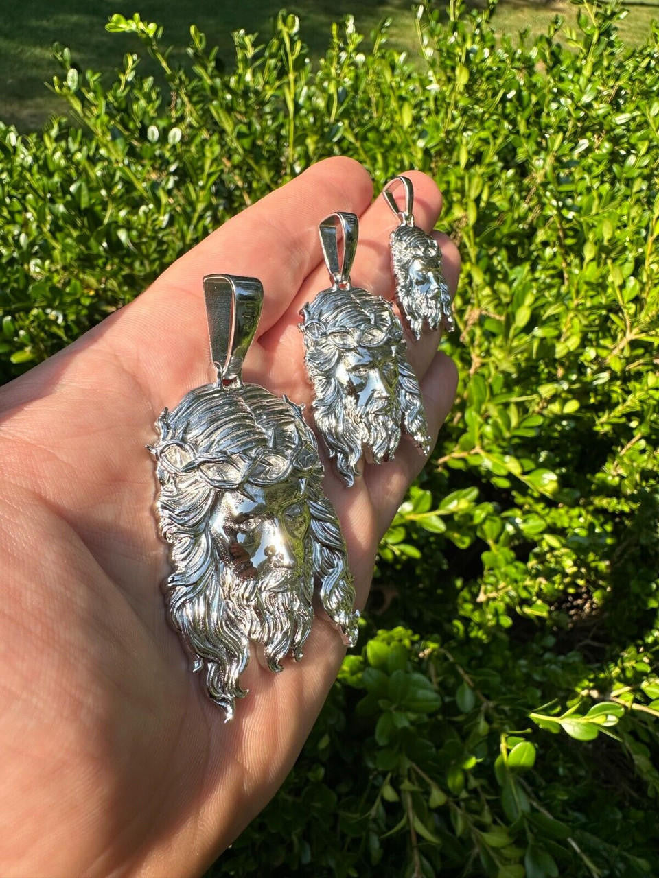 HarlemBling HEAVY SOLID Real Solid 925 Sterling Silver Jesus Piece Pendant Necklace - 1-2.5"