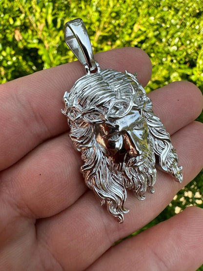 HarlemBling HEAVY SOLID Real Solid 925 Sterling Silver Jesus Piece Pendant Necklace - 1-2.5"
