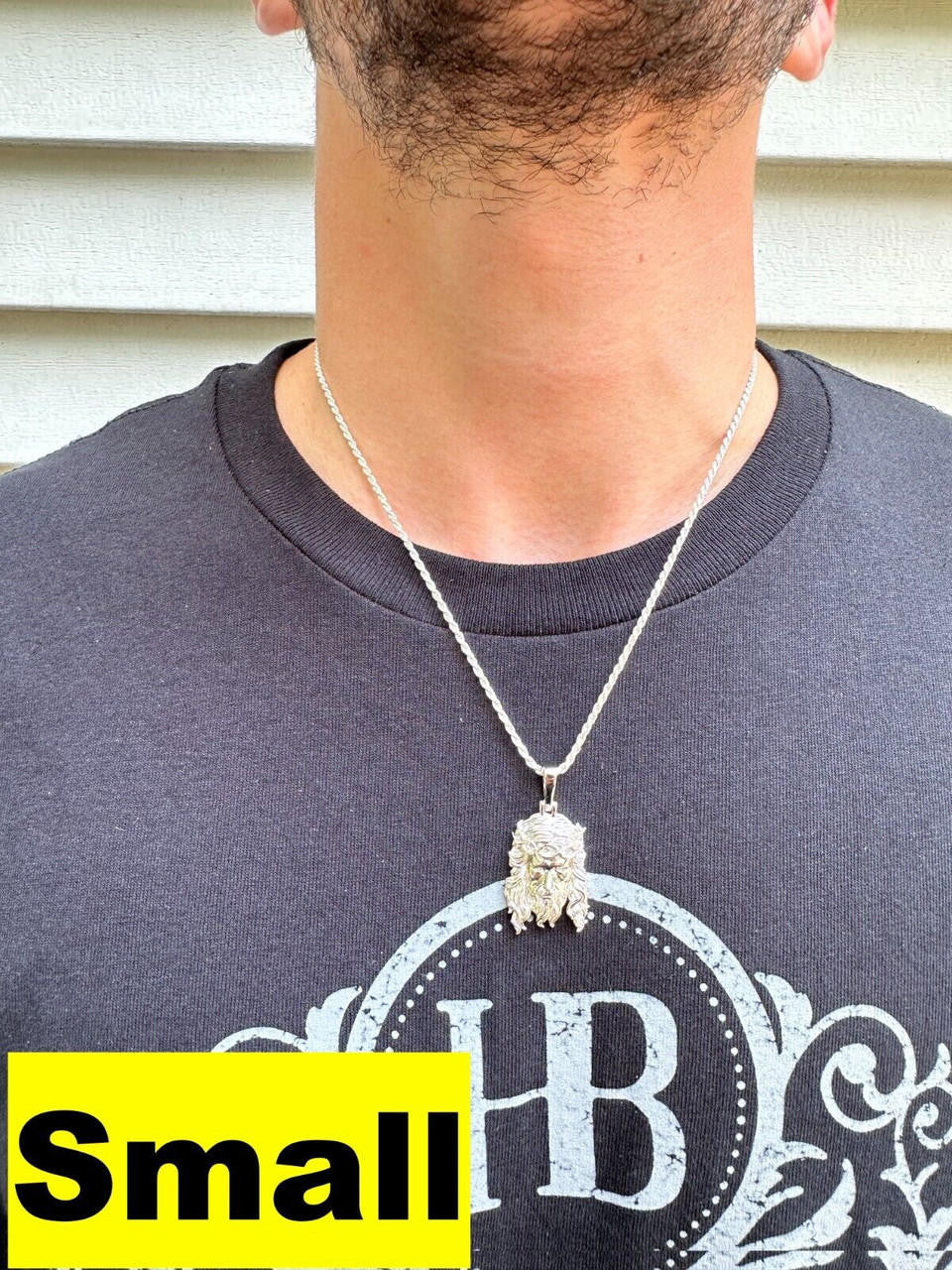 HarlemBling HEAVY SOLID Real Solid 925 Sterling Silver Jesus Piece Pendant Necklace - 1-2.5"