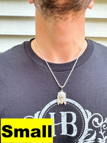HarlemBling HEAVY SOLID Real Solid 925 Sterling Silver Jesus Piece Pendant Necklace - 1-2.5"