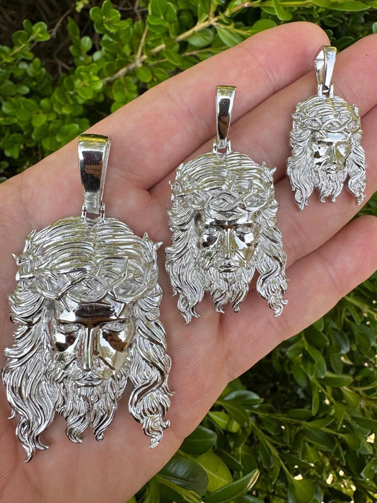 HarlemBling HEAVY SOLID Real Solid 925 Sterling Silver Jesus Piece Pendant Necklace - 1-2.5"