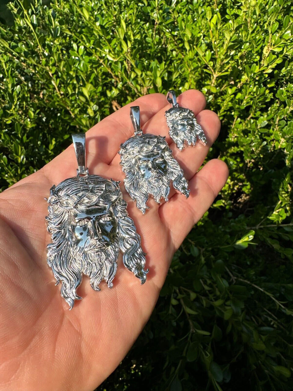 HarlemBling HEAVY SOLID Real Solid 925 Sterling Silver Jesus Piece Pendant Necklace - 1-2.5"