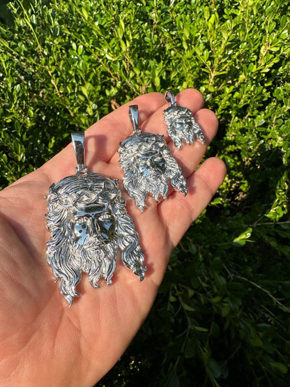 HarlemBling HEAVY SOLID Real Solid 925 Sterling Silver Jesus Piece Pendant Necklace - 1-2.5"
