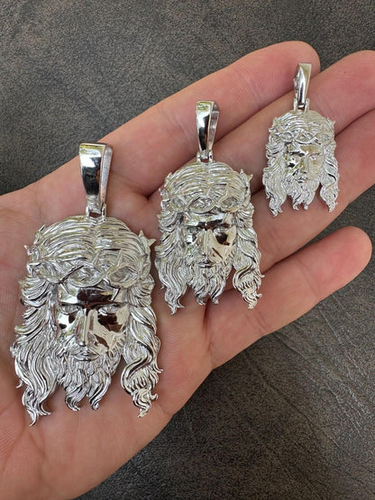 HarlemBling HEAVY SOLID Real Solid 925 Sterling Silver Jesus Piece Pendant Necklace - 1-2.5"